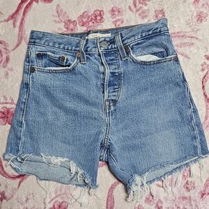 Levi's High Waist Frayed Denim Shorts - Light Blue
